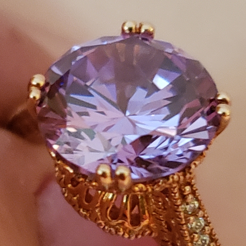 Sz 9, Purple & White Cubic Zirconia 18k Rose Gold Over 925 Silver,  5.98ctw, NWT